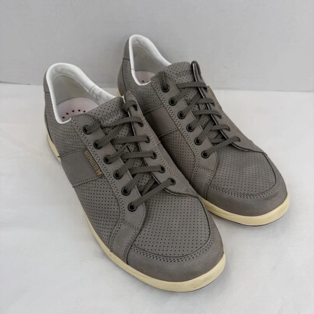 Mephisto Runoff Grey Leather Perforated Air-Jet Sneakers Mens 12 EUR 11.5